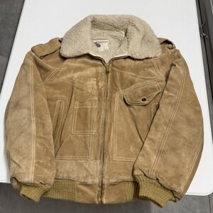Vintage Silton cowhide Suede Leather Bomber Jacket Tan Shearling Collar small 38